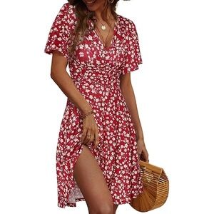 Floral Red Wrap Dress